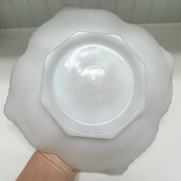 Vintage 1960's Anchor Hocking Milk Glass Grape Patterned Scalloped Serving Bowl - Picture 8 of 14
